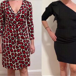 Diane Von Furstenberg Red Wrap Patterned and Black Dress Bundle